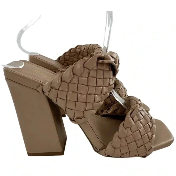 New Quipid womens heels size 5.5 36.5 taupe faux leather braided chunky - Picture 11 of 11